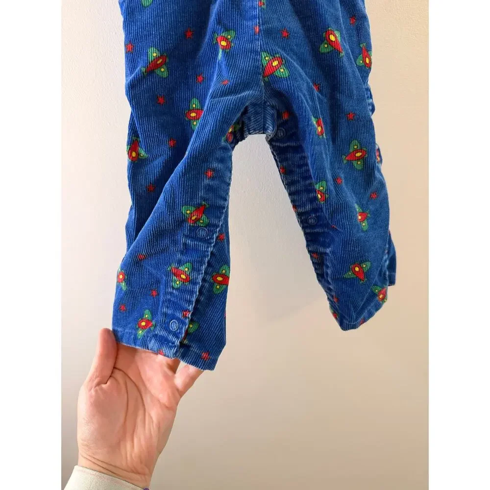 VTG OshKosh B’Gosh Vestbak Rocket Print Corduroy Overalls 24M EUC USA Rare 80s